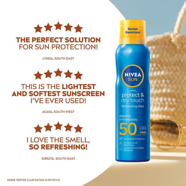 NIVEA SUN Protect &amp;amp; Dry Touch SPF 50 Mist Sunscreen Spray   200ml