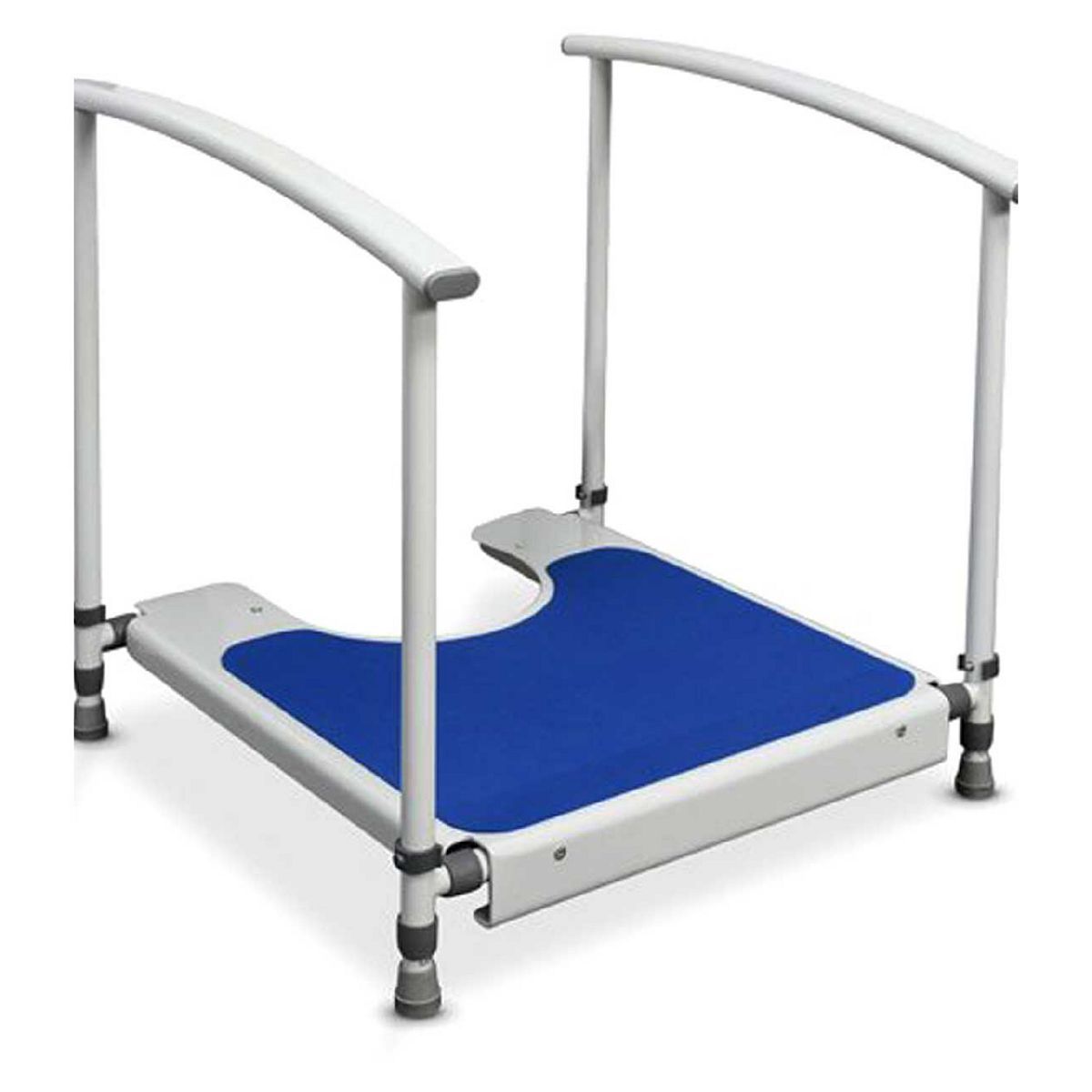 NRS Healthcare Nuvo Height Adjustable Toilet Platform with Handrails White &amp;amp; Blue