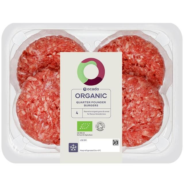 Ocado Organic 4 Quarter Pounder Burgers   454g