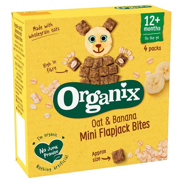 Organix Mini Organic Oat &amp;amp; Banana Flapjack Toddler Snacks Multipack   4 x 20g