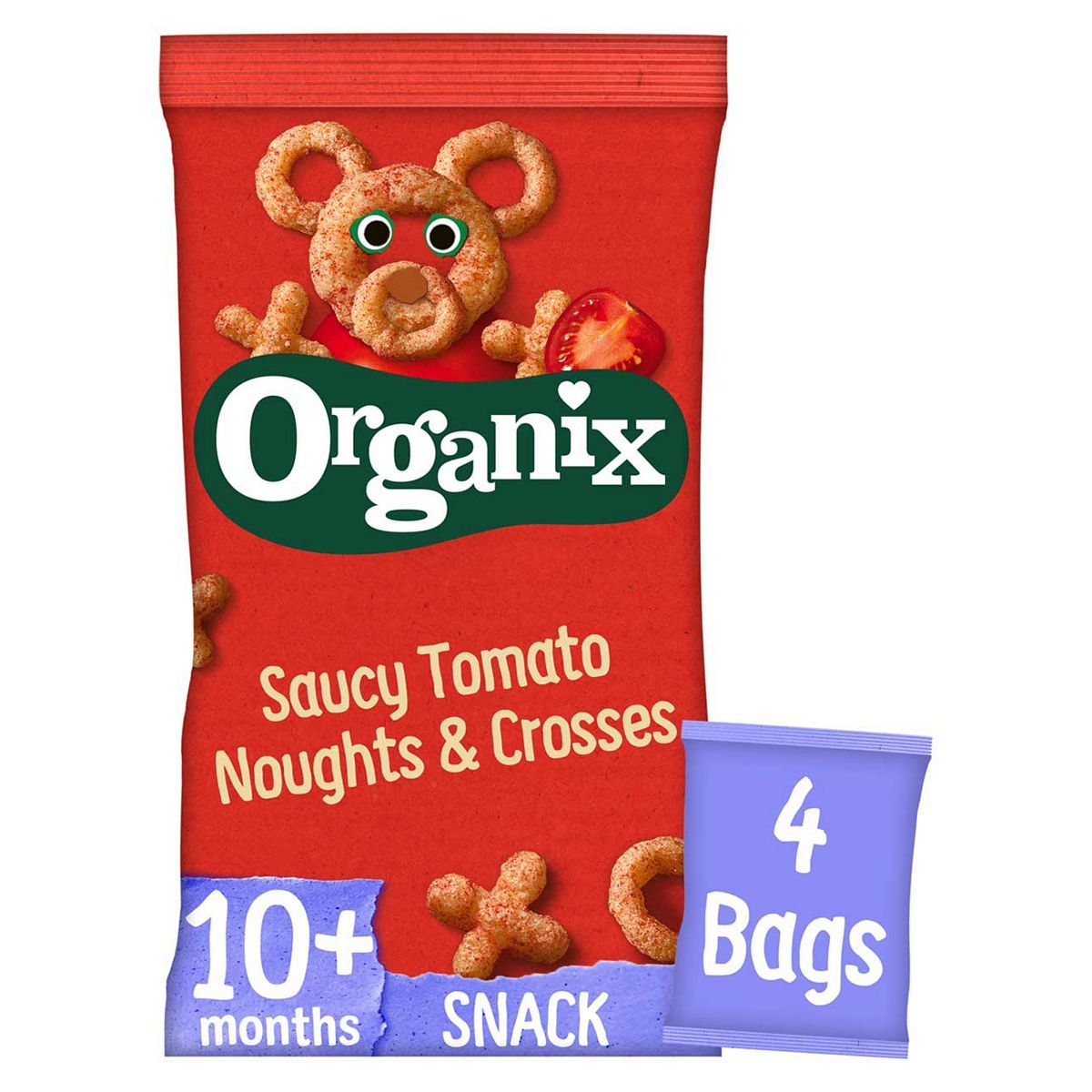 Organix Tomato Noughts &amp;amp; Crosses Toddler Snack Corn Puffs Multipack 4x15g
