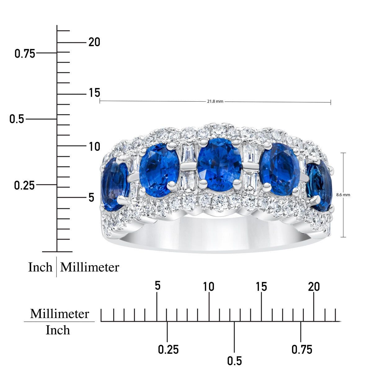 Oval Cut Blue Sapphire &amp;amp; 0.60ctw Diamond Ring, 14ct White Gold