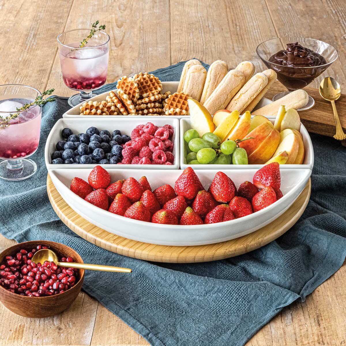 Over &amp;amp; Back Bamboo Lazy Susan with 4 Porcelain Dishes
