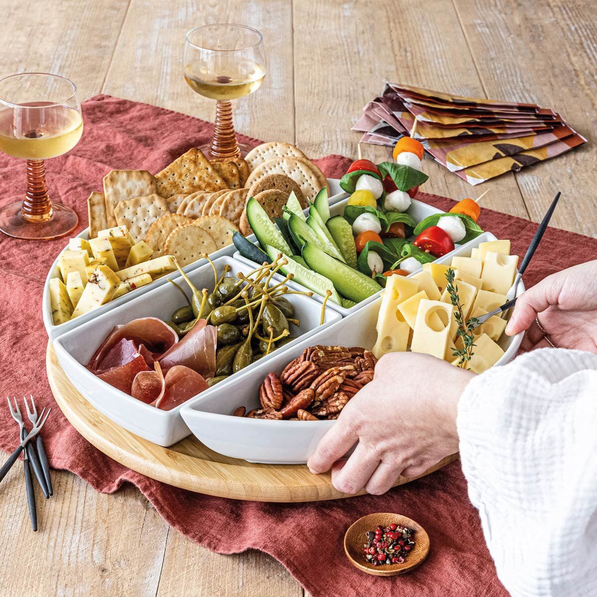 Over &amp;amp; Back Bamboo Lazy Susan with 4 Porcelain Dishes