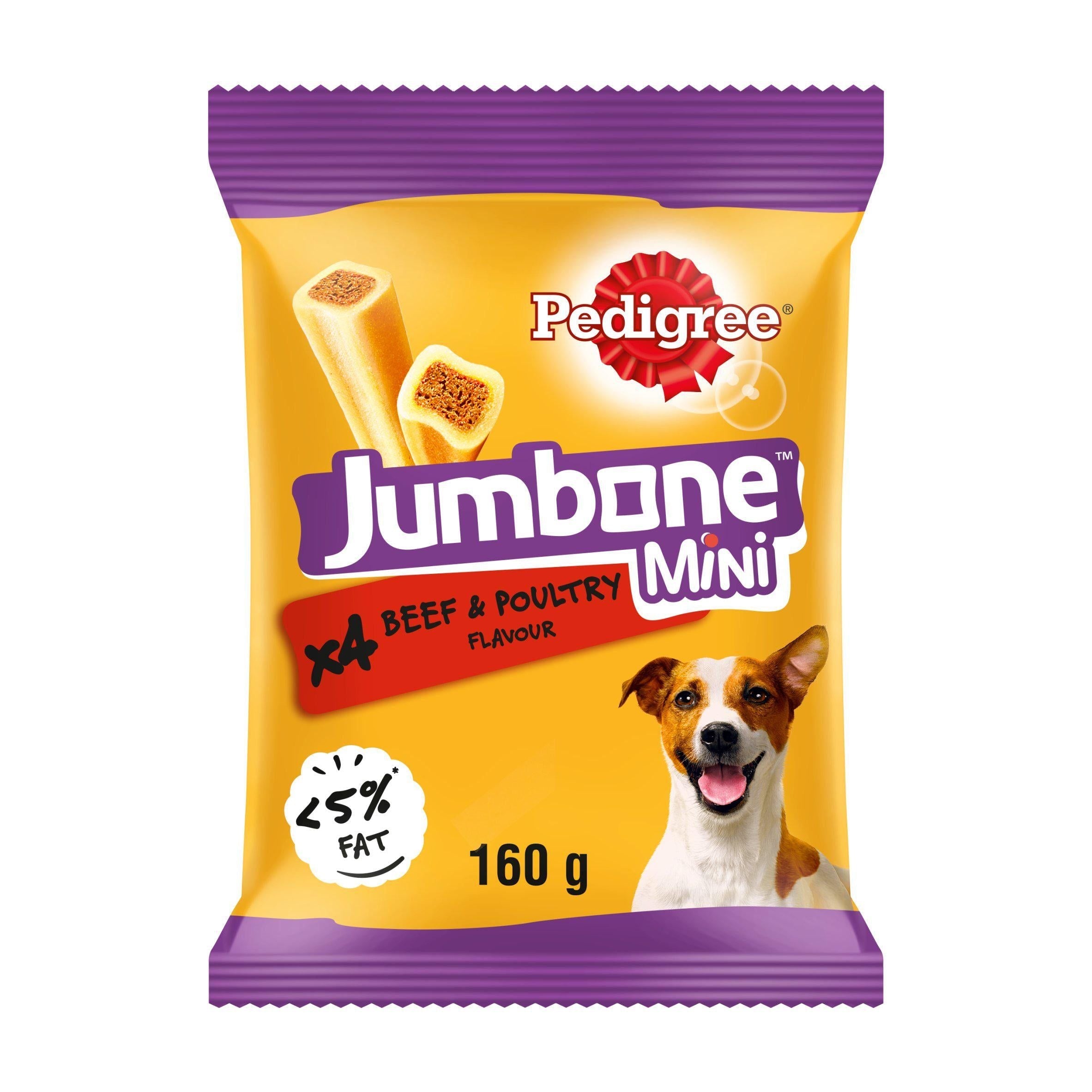 Pedigree Jumbone Mini Adult Small Dog Treats Beef &amp;amp; Poultry Chews x4 160g