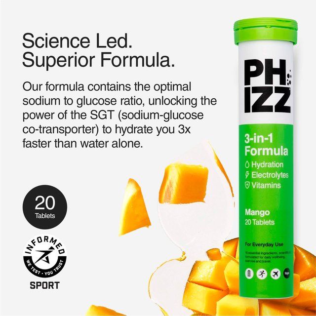 Phizz Mango 3-in-1 Hydration Electrolytes and Vitamins Effervescent   20 per pack