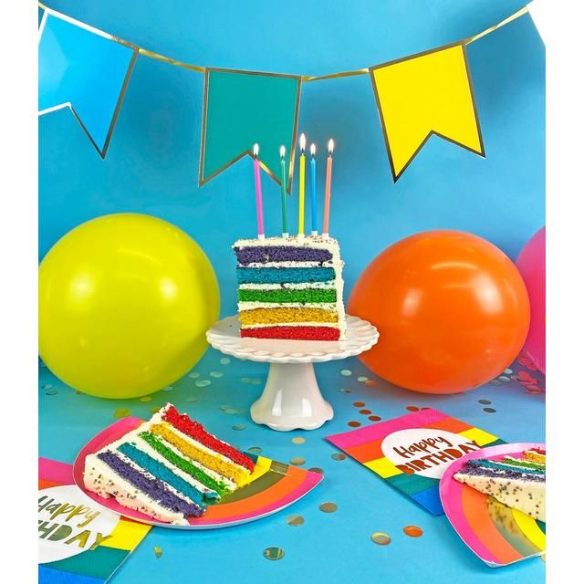 Rainbow Birthday Candles with Holders   16 per pack