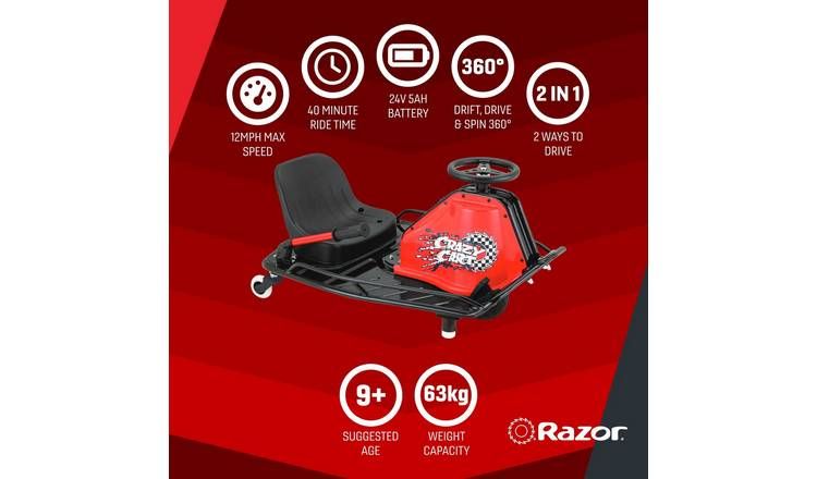 Razor Crazy Cart Electric Go Kart Ride On - Red &amp;amp; Black