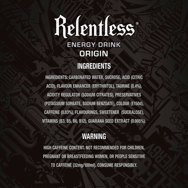 Relentless Origin Energy Drink   4 x 500ml