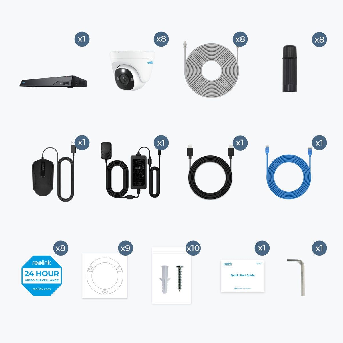 Reolink 8MP (4K) UHD NVR PoE AI 16 x channel / 8 x Dome camera Kit with 4TB HDD