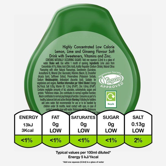 Robinsons Mini Focus Lemon Lime &amp;amp; Ginseng No Added Sugar Squash   66ml