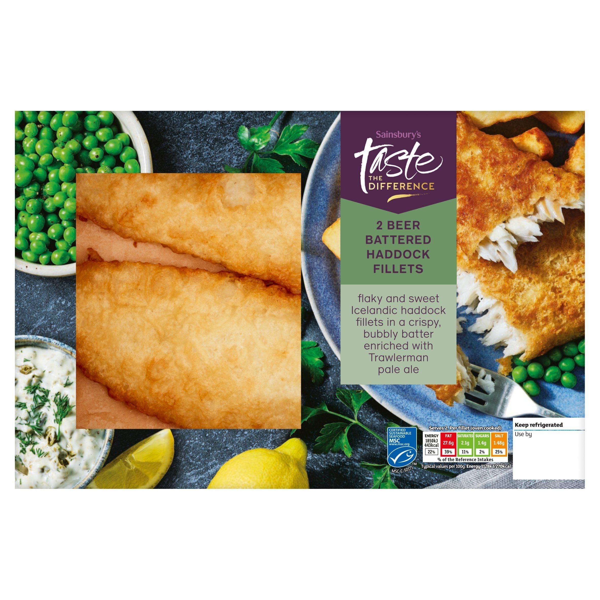 Sainsbury's Beer Battered MSC Haddock Fillets, Taste the Difference x2 385g