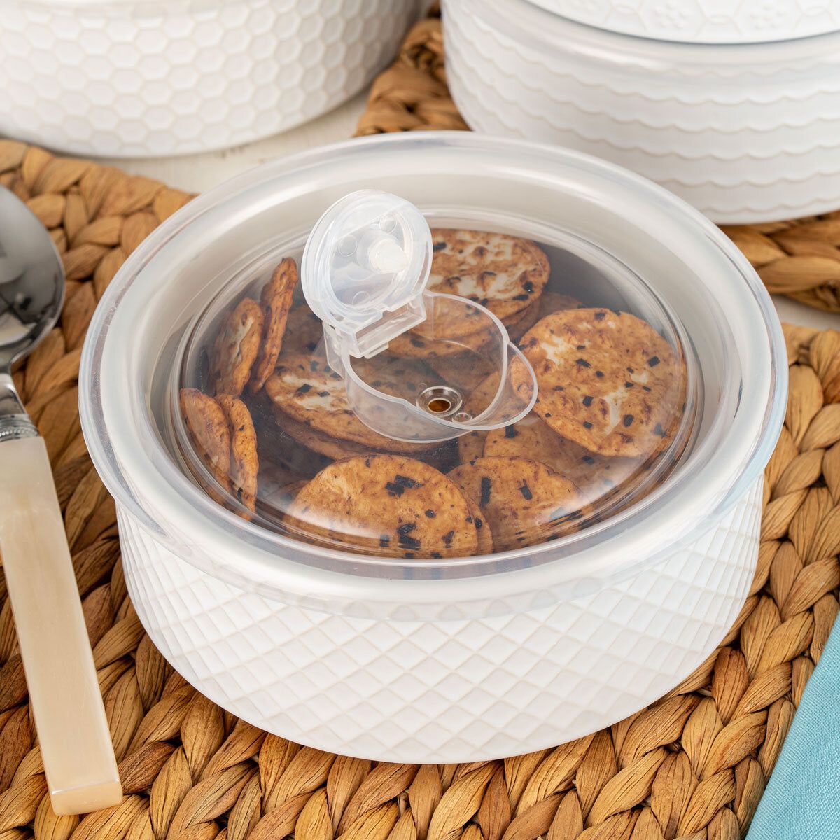 Signature Housewares Stoneware Bowls with Lids, 6 Pack in 2 Colours