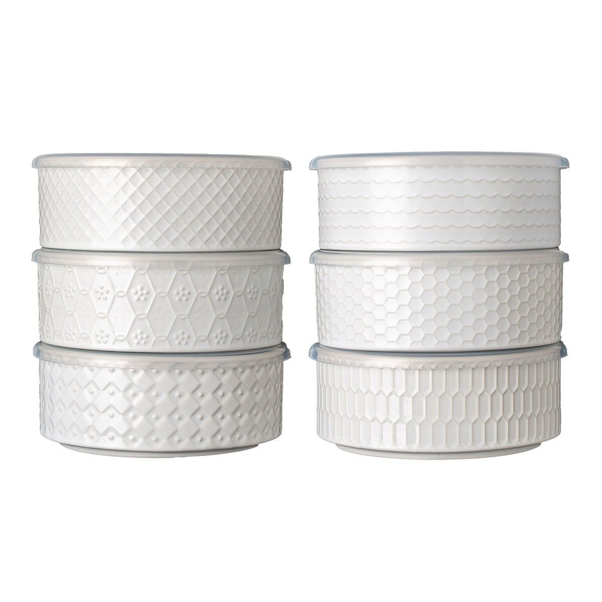 Signature Housewares Stoneware Bowls with Lids, 6 Pack in 2 Colours