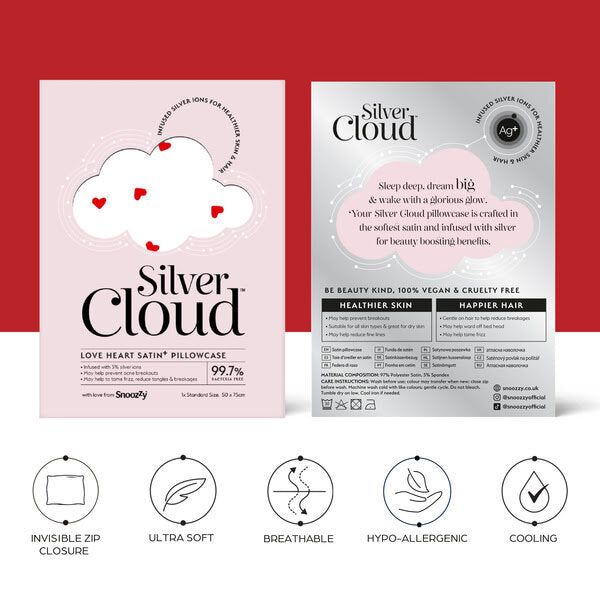 Silver Cloud Heart Print &amp;amp; White Satin Pillowcase Set