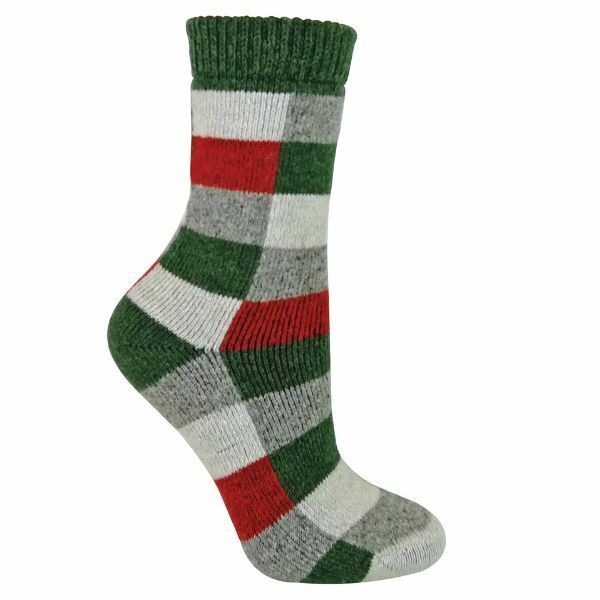 Sock Snob Ladies Checkered Wool / Silk Blend Socks 4-8 UK Green / Red
