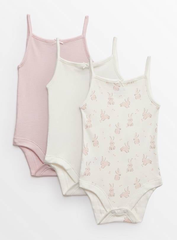 Pink Bunny Print Strappy Bodysuits 3 Pack  Up to 3 mths