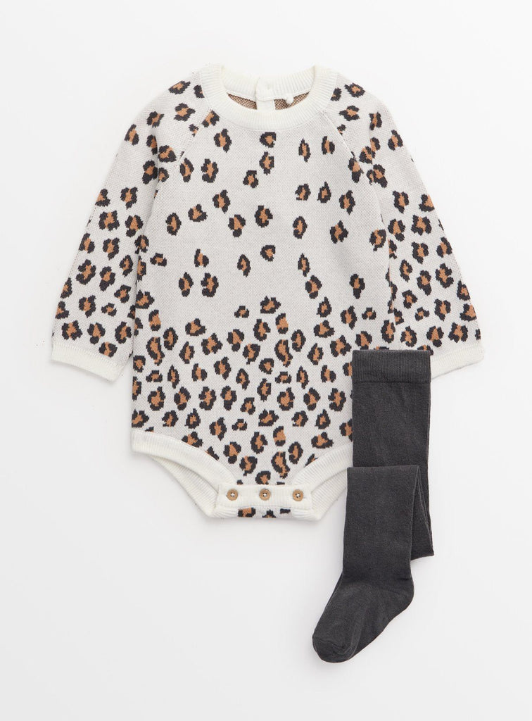 Leopard Print Knitted Long Sleeve Bodysuit & Tights Set 3-6 months