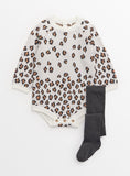 Leopard Print Knitted Long Sleeve Bodysuit & Tights Set 3-6 months GOODS Argos