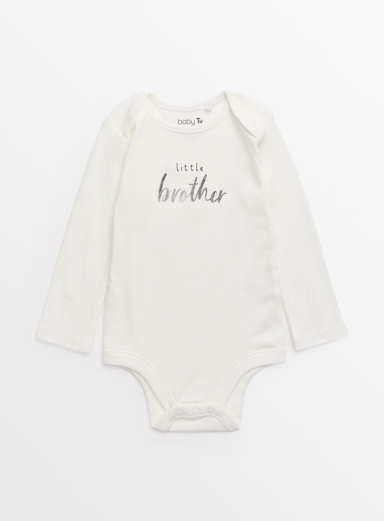 White Slogan Little Brother Long Sleeve Bodysuit 9-12 months