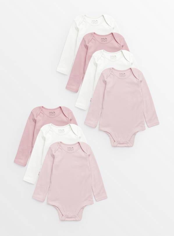 Plain Pink Long Sleeve Bodysuits 7 Pack Tiny Baby