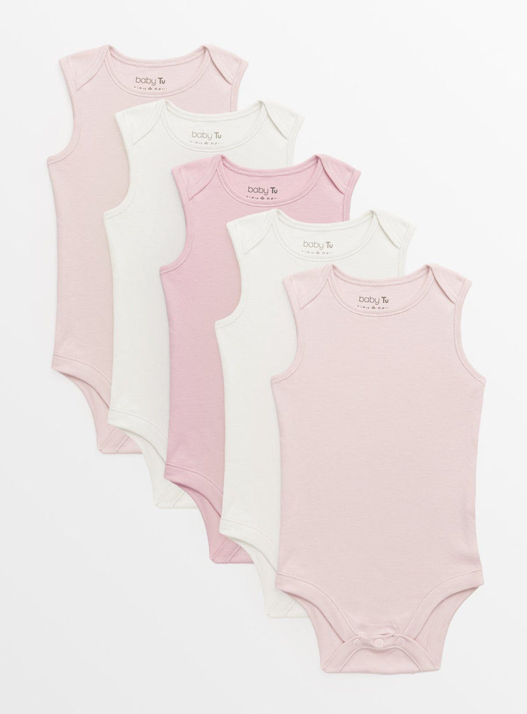 Pink Sleeveless Bodysuits 5 Pack 12-18 months