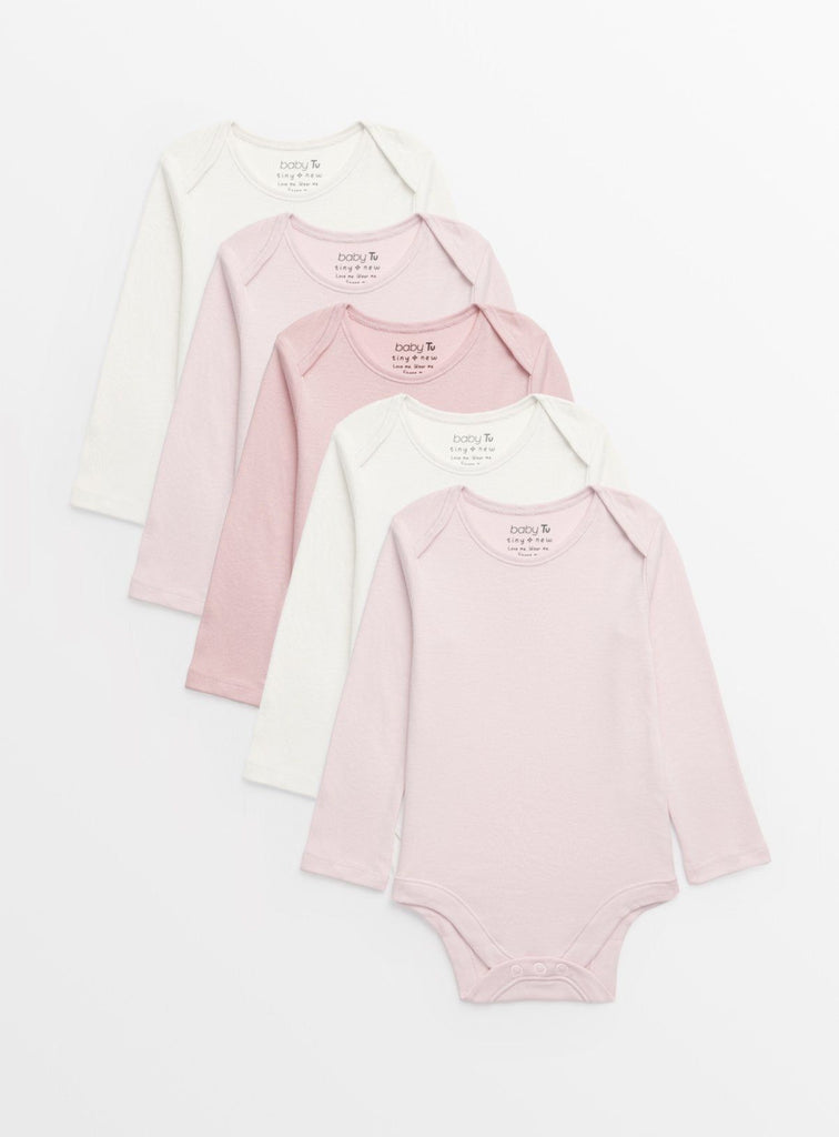 Plain Pink Long Sleeve Bodysuits 5 Pack Up to 3 mths