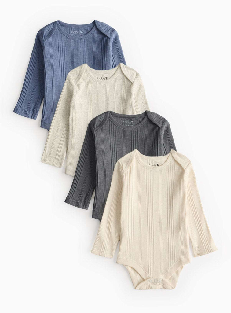 Neutral Rib Long Sleeve Bodysuit 4 Pack 6-9 months