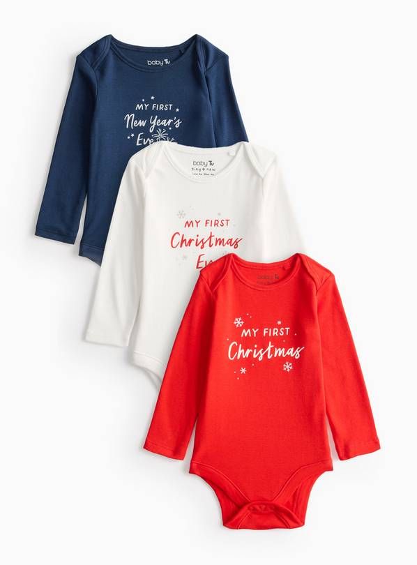 My First Christmas Long Sleeve Bodysuit 3 Pack Up to 3 mths