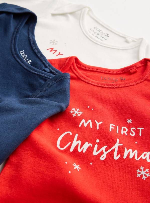 My First Christmas Long Sleeve Bodysuit 3 Pack Up to 3 mths