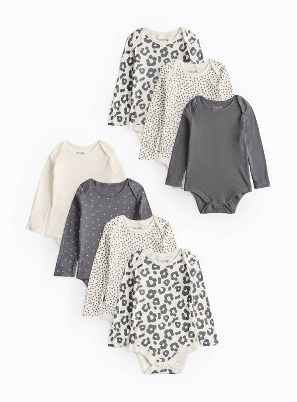 Leopard & Spot Printed Long Sleeve Bodysuits 7 Pack Tiny Baby