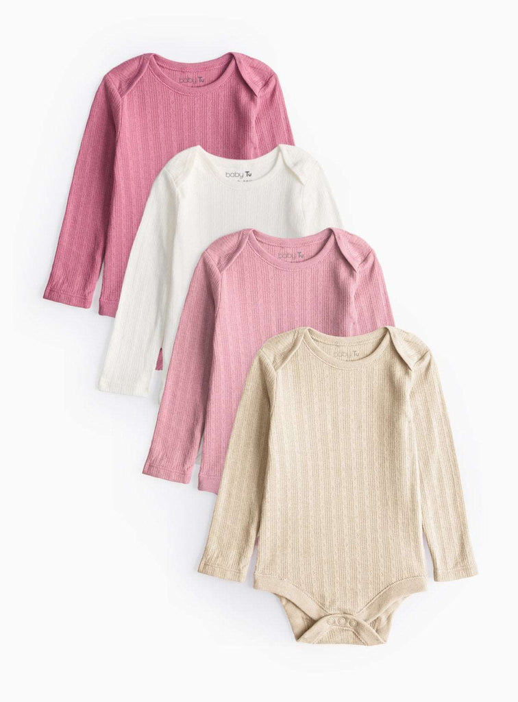 Plain Long Sleeve Bodysuit 4 Pack Up to 3 mths