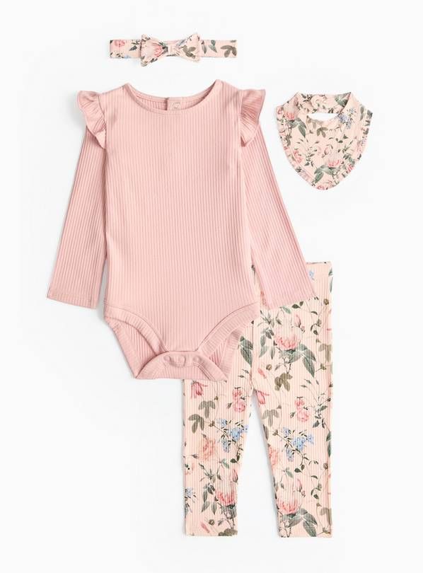 Pink Floral Print Ribbed 4-Piece Set 3-6 months GOODS Argos