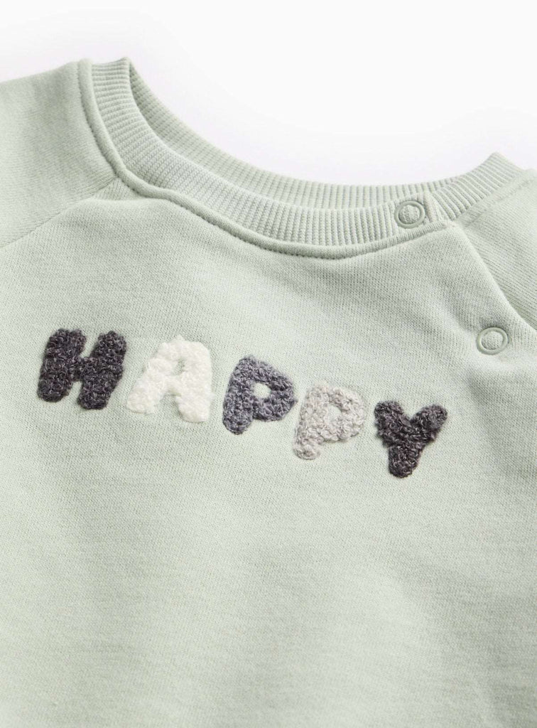 Sage Green Happy Slogan Sweatshirt & Leggings Set Up to 3 mths