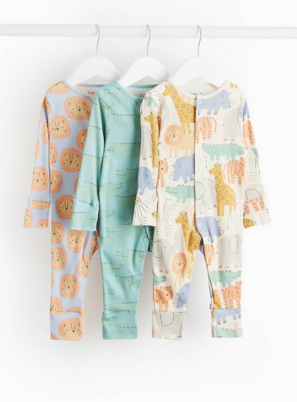 Tu Grow With Me Bright Safari Print Long Sleeve Sleepsuits 3 Pack Up to 1 mth