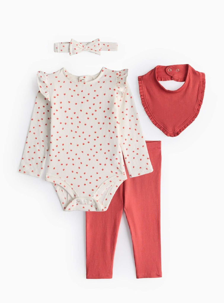 Red Spot Print Bodysuit, Leggings, Headband & Bib Set 12-18 months