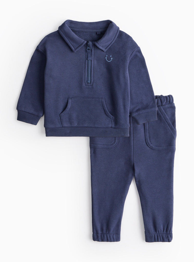 Navy Quarter-Zip Sweatshirt & Leggings Set 9-12 months