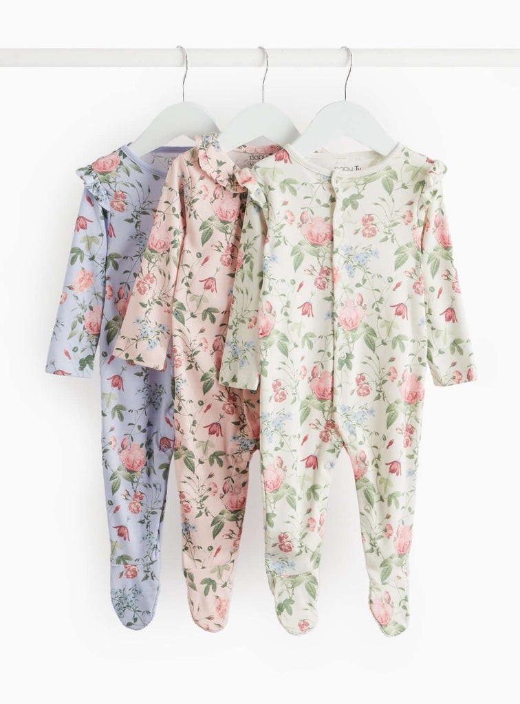 Pastel Floral Frill Sleepsuits 3 Pack 9-12 months