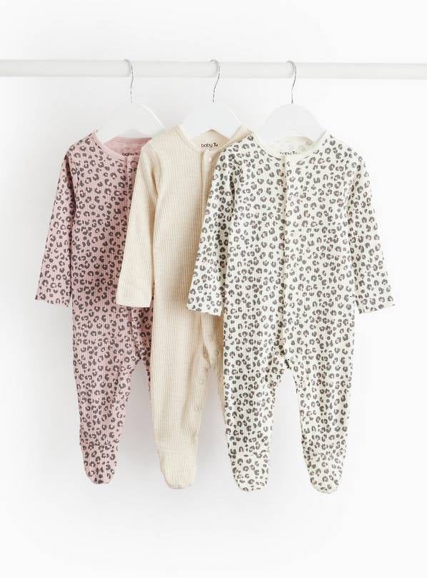 Leopard Print & Oatmeal Sleepsuits 3 Pack 3-6 months GOODS Argos