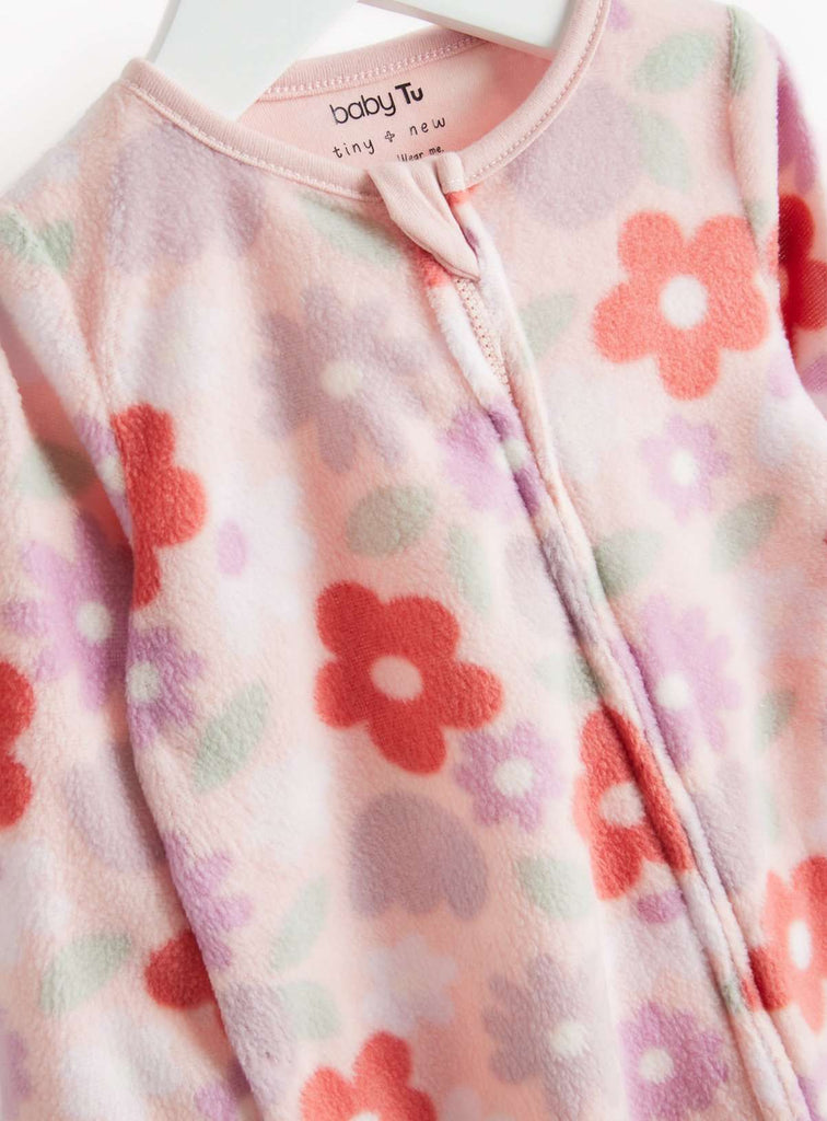 Pink Floral & Stripe Fleece Sleepsuits 2 Pack 3-6 months