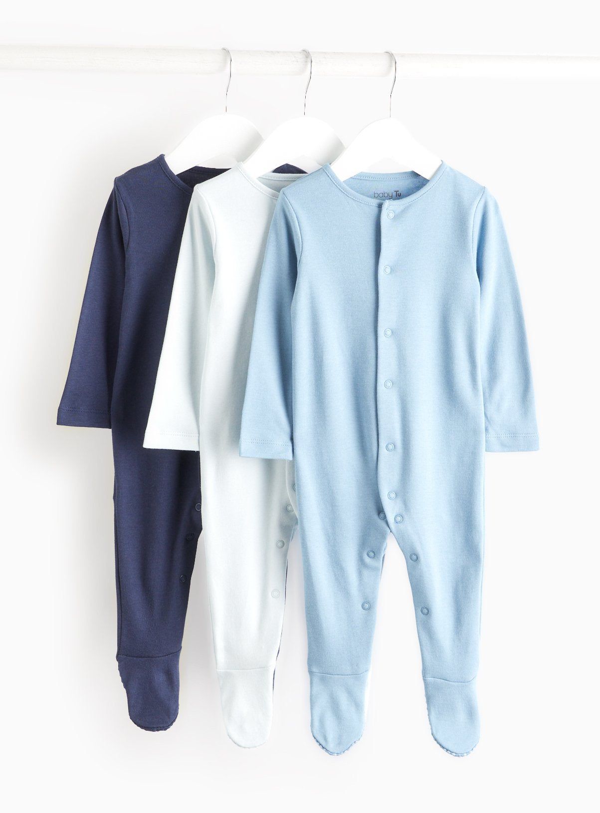 Plain Blue Long Sleeve Sleepsuits 3 Pack 6-9 months GOODS Argos