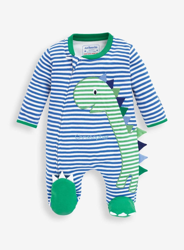 JOJO MAMAN BÉBÉ Dino Applique Zip Sleepsuit Blue Up To 3 mths