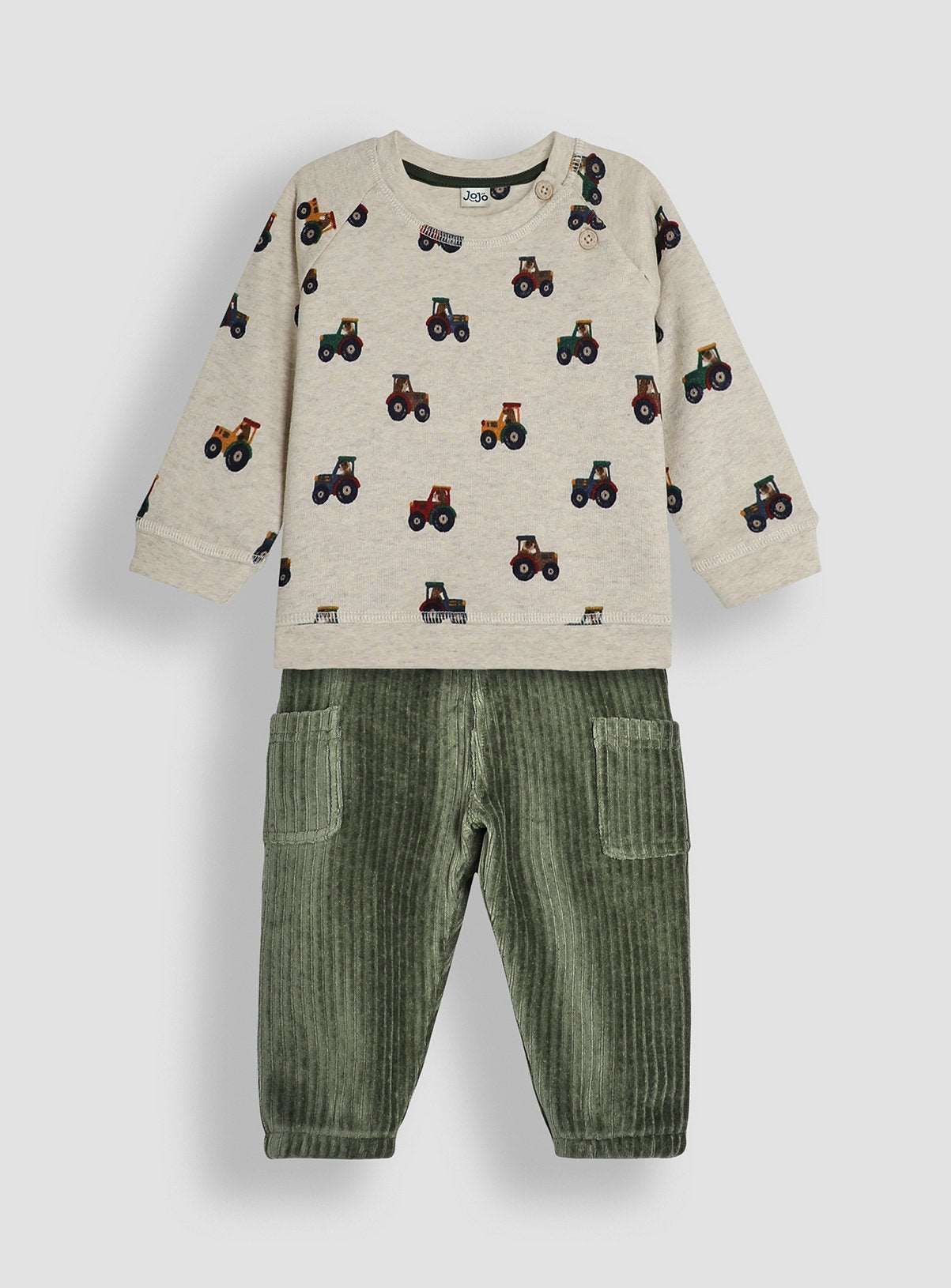 JOJO MAMAN B&Eacute;B&Eacute; Tractor Print Sweatshirt &amp; Velour Cargo Jogger Set Up To 3 mths