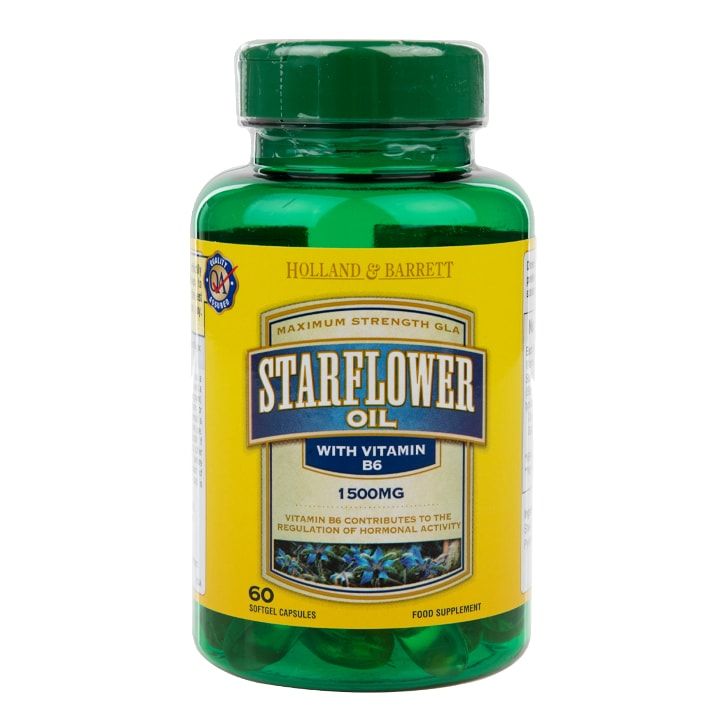 Holland & Barrett Starflower Oil 1500mg Plus Vitamin B6 60 Capsules