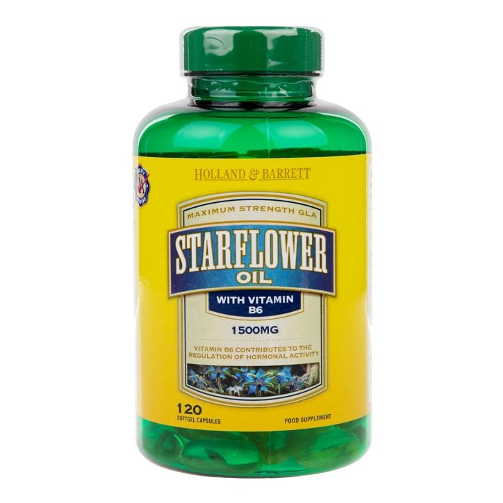 Holland & Barrett Starflower Oil 1500mg Plus Vitamin B6 120 Capsules