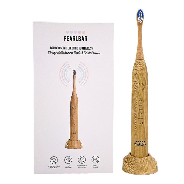 Pearl Bar Sonic Electric Toothbrush with 3 Bamboo Brush Heads