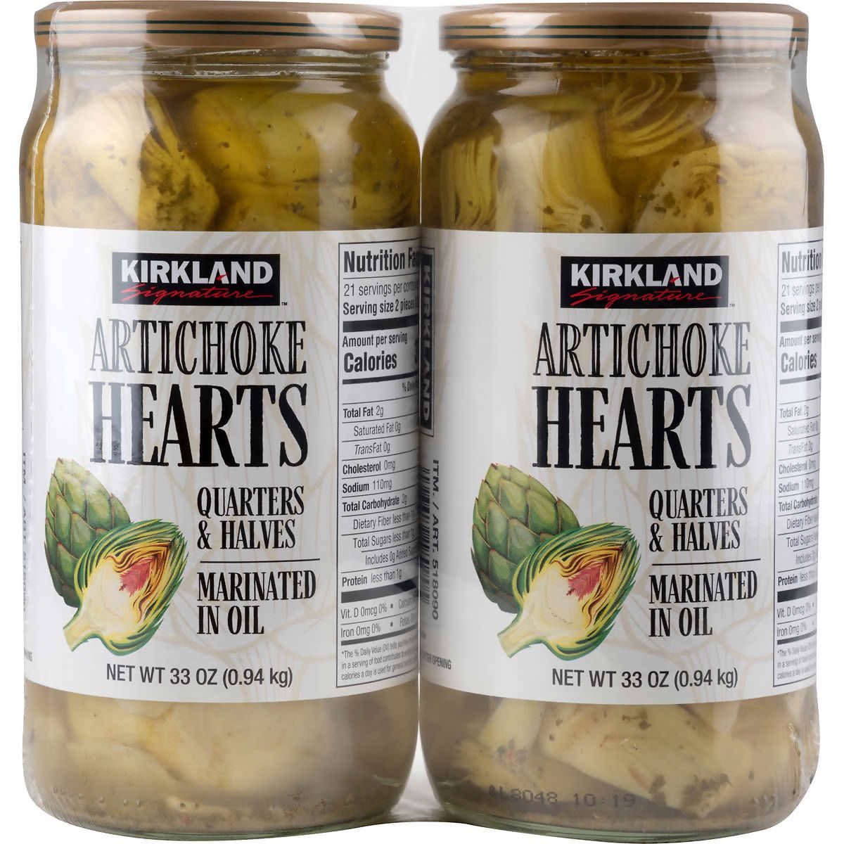 Kirkland Signature Artichoke Hearts Marinated in Vinegar &amp; Oil, 2 x 940g