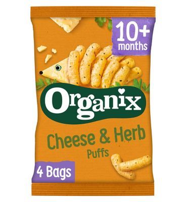 Organix Cheese & Herb Finger Food Toddler Snack Corn Puffs Multipack 4x15g