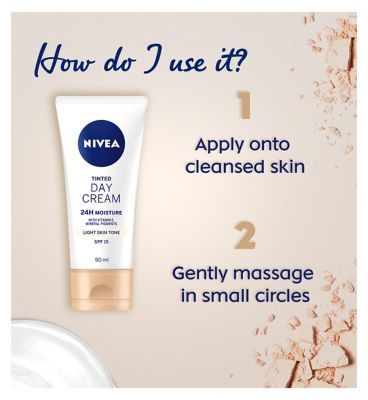 NIVEA 24H Moisture Tinted Day Cream with Vitamin E Light Skin Tone SPF15 50ml Suncare & Travel Boots   