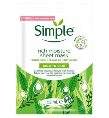 Simple Kind To Skin Rich Moisture Sheet Mask 21 ml 1 Mask